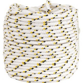Corda multifilamento tran�ada 8,0 mm x 220 m, branca com detalhes em preto e amarelo, VONDER