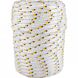 Corda multifilamento tran�ada 10,0 mm x 50 m, branca com detalhes em preto e amarelo, VONDER