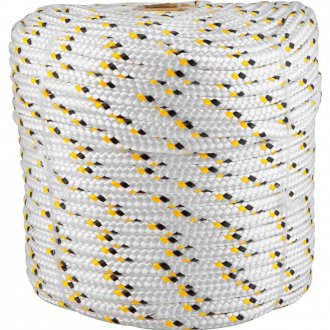 Corda multifilamento tran�ada 10,0 mm x 110 m, branca com detalhes em preto e amarelo, VONDER