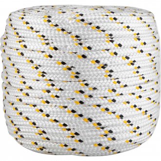 Corda multifilamento tran�ada 12,0 mm x 110 m, branca com detalhes em preto e amarelo, VONDER