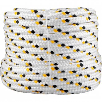 Corda multifilamento tran�ada 16,0 mm x 50 m, branca com detalhes em preto e amarelo, VONDER