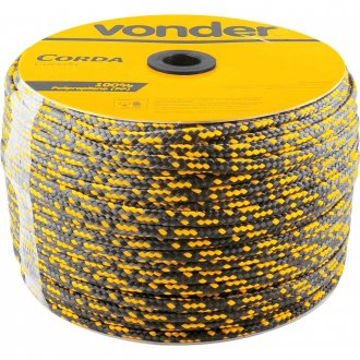 Corda multifilamento tran�ada 10,0 mm x 190 m, preta e amarela, em carretel, VONDER