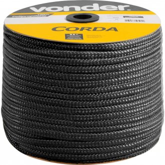 Corda multifilamento tran�ada 8,0 mm x 258 m, preta, em carretel, VONDER